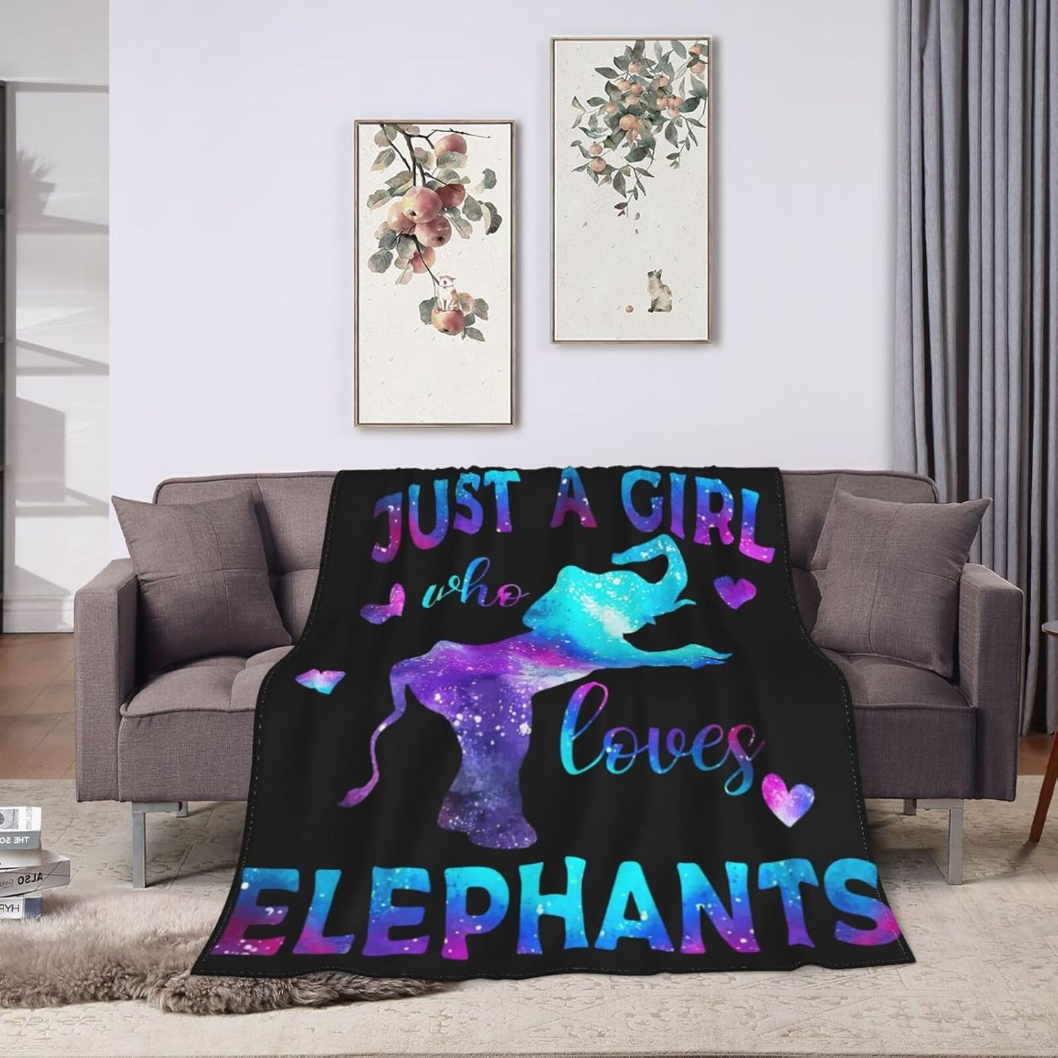 Just A Girl Elephant Plush Starry Sky Throw Blanket - Super Soft, Cozy, Warm Fleece - 60"X80" for Kids & Girls