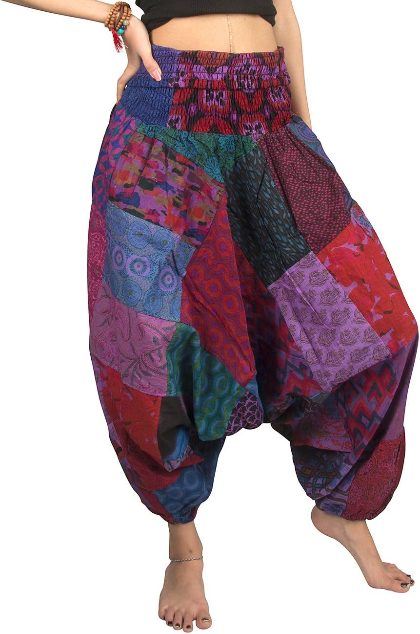 Tribe Azure 100% Cotton Casual Pants Patchwork Comfortable Baggy Yoga Hippie Boho Colorful