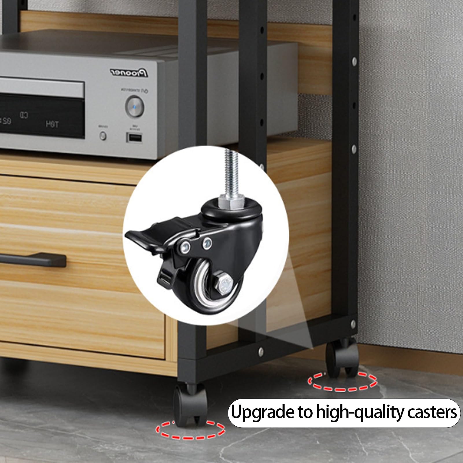 Stojak Multimedialny AV,Wieża Audio z Regulowanymi Półkami,Regulowane Półki | Stojak na Odtwarzacz cd do Salonu Szafka na Komponenty Stereo WieżA Typu Rack Audio z Ruchomym KółKiem(A1,4 layer)
