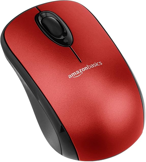 Amazon Basics Wireless Computer Mouse with USB Nano Receiver  Red