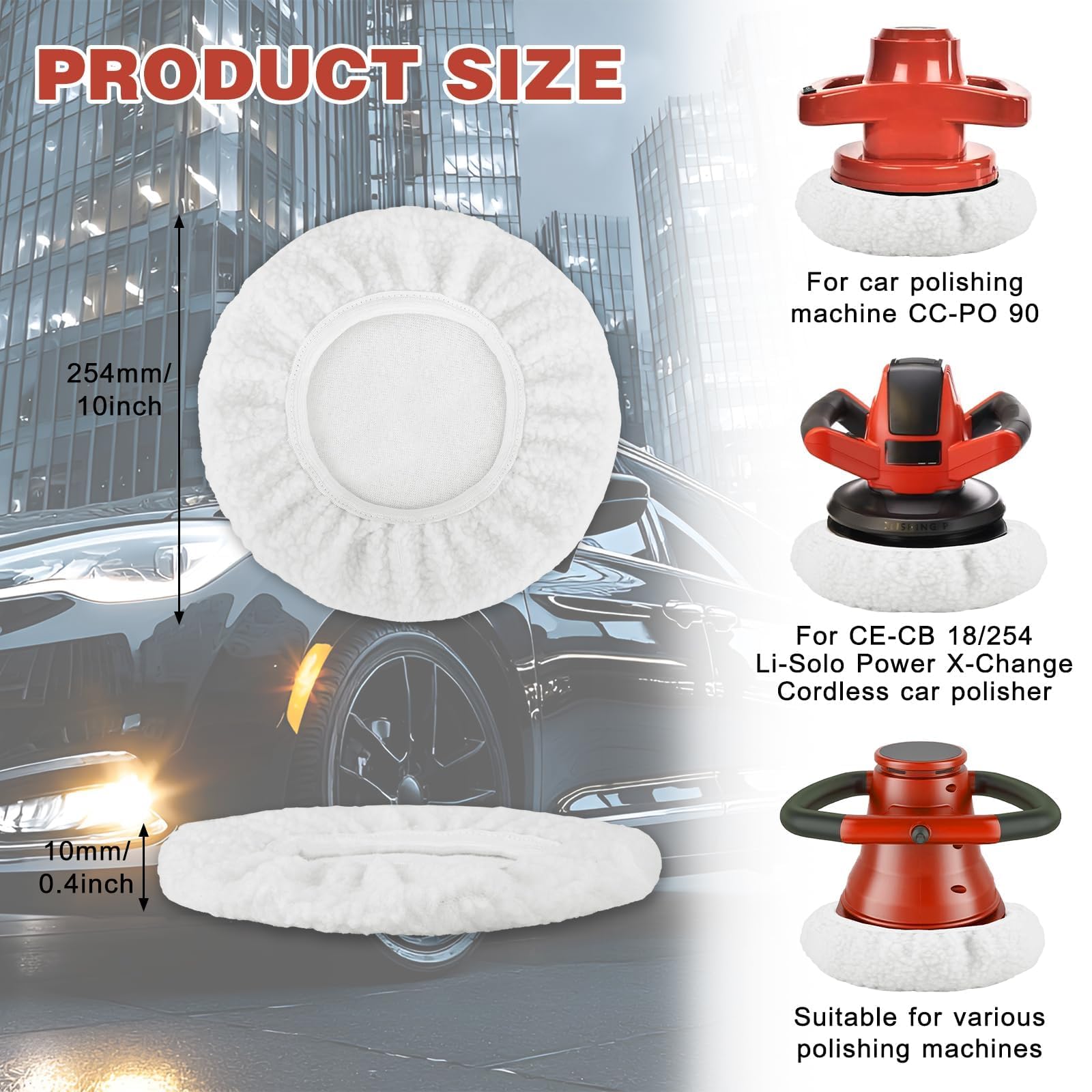 Set di 4 Cappucci per Lucidatrici Auto, Tamponi-Lucidatura-Auto in Lana per da 220-250mm Lucidatrici, Coperture Lucidatura per Cofano Auto, per Lucidare e Ceratura di Auto