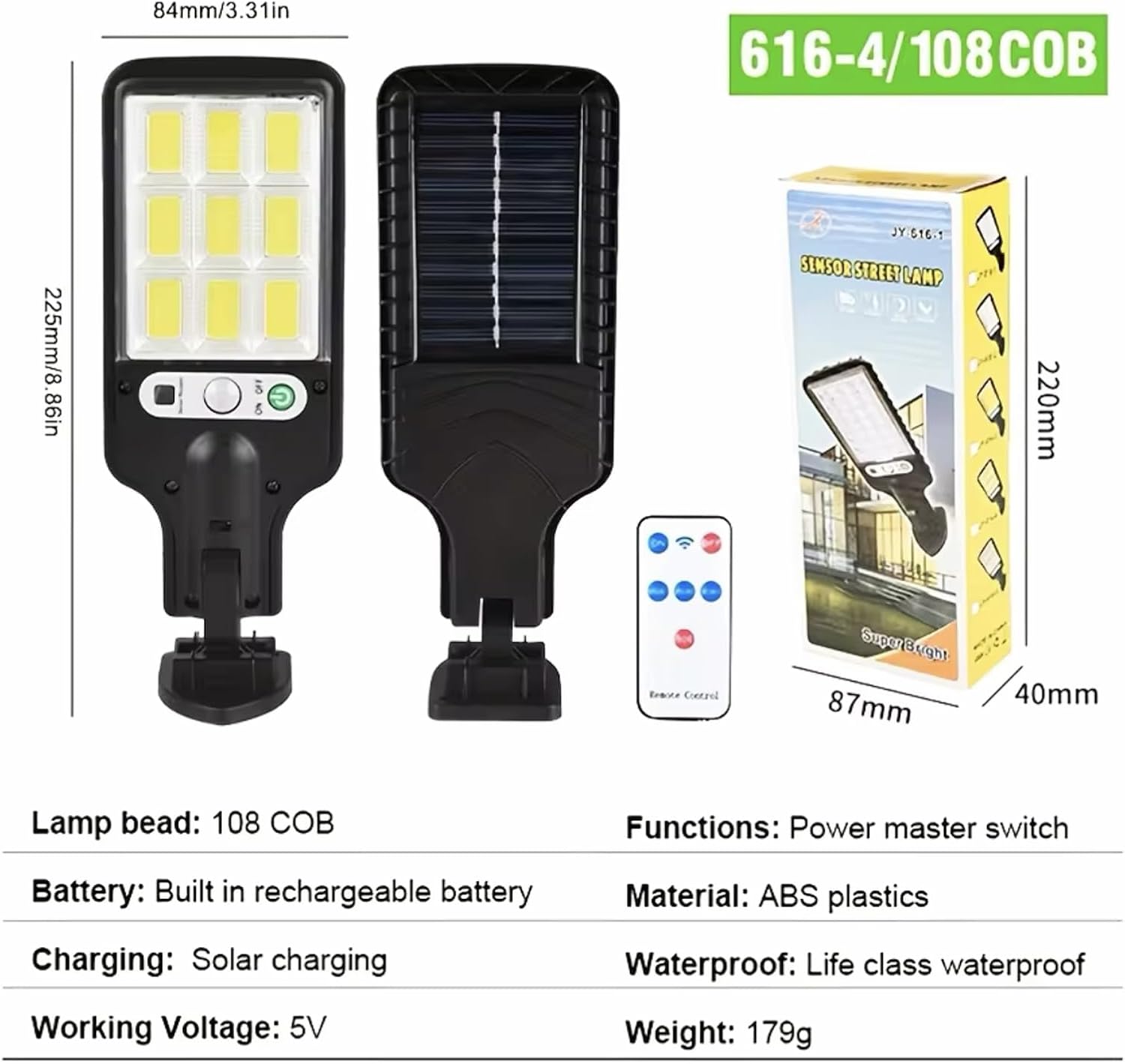 Outdoor LED Solar Street Light, Waterproof Solar Security Wall Light with Remote Control, 3 Modes for Garden, Street, Deck, Terrace, Garage, Patio, 2 Pack(120 COB)