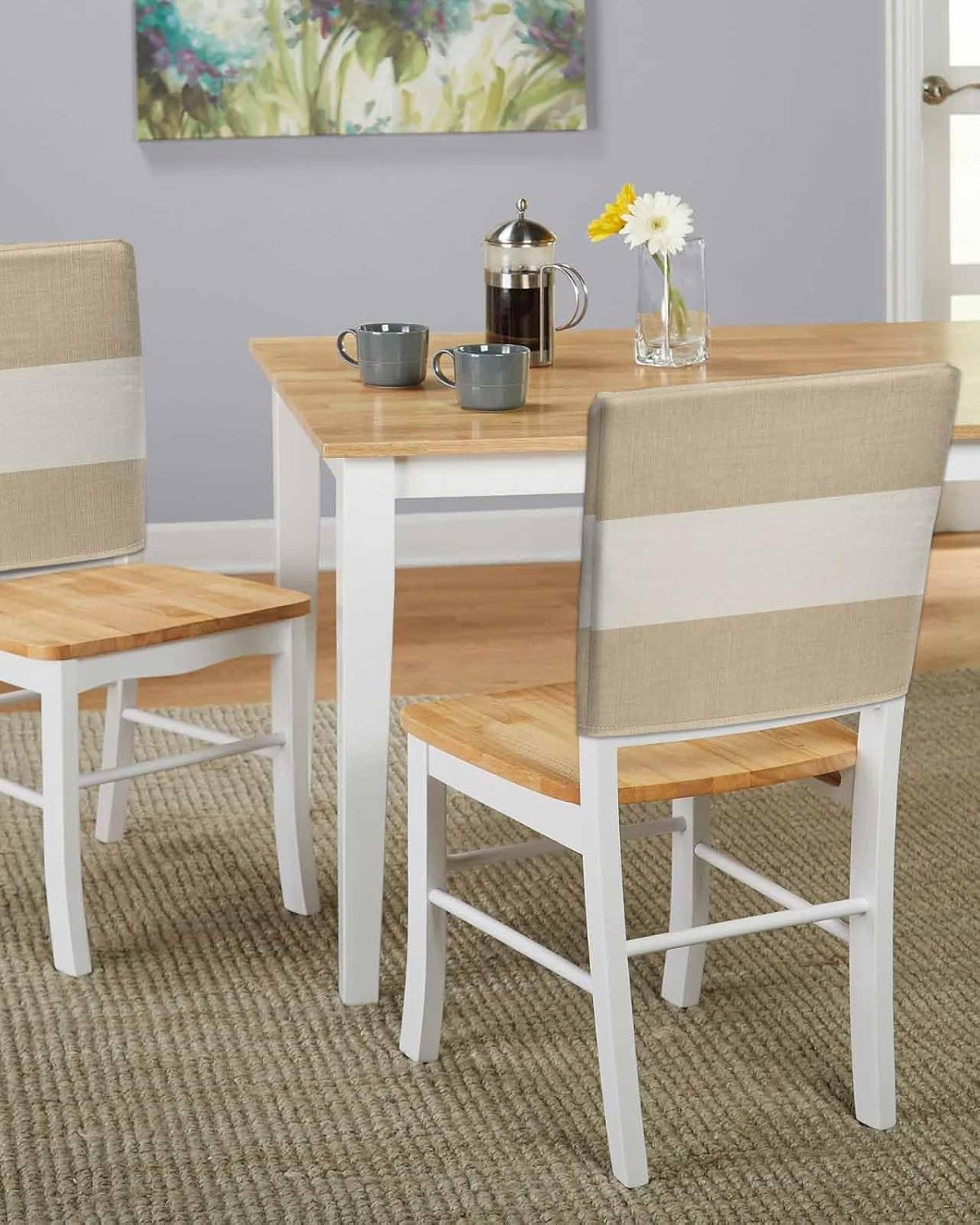 Chair Back Cover for Dining Room Set of 4 Farmhouse Khaki and Vintage Brown Color Block Striped Kitchen Chair Protecter Slipcovers for Holiday Party,Weeding,Banquet,Events Decor Burlap Texture