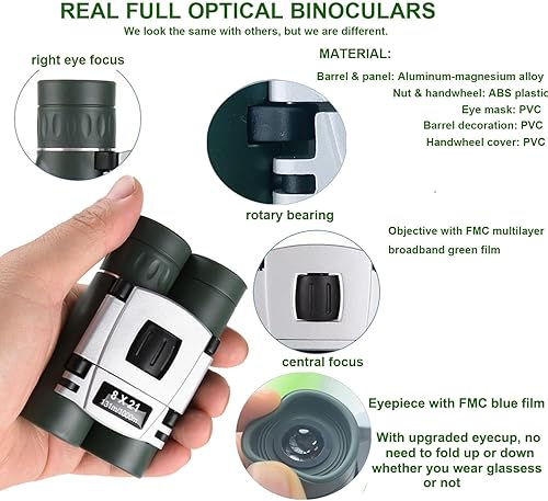 Miniatura 2 de Prismáticos compactos para niños y adultos, telescopio óptico real de 8 x 21 pulgadas para observación de aves, ópera, senderismo, caza, viajes,