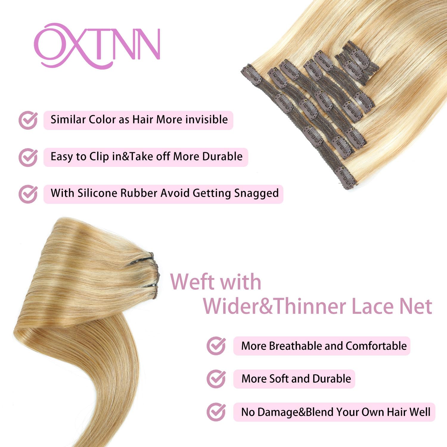 Clip in Hair Extensions Real Human Hair Dirty Blonde to Bleach Blonde 14 inch 7pcs 70g/Pack, Human Hair Clip in Extensions, Salon-Grade Quality, Easy Comfort Wear for Women (#P18/613, 14 inch)