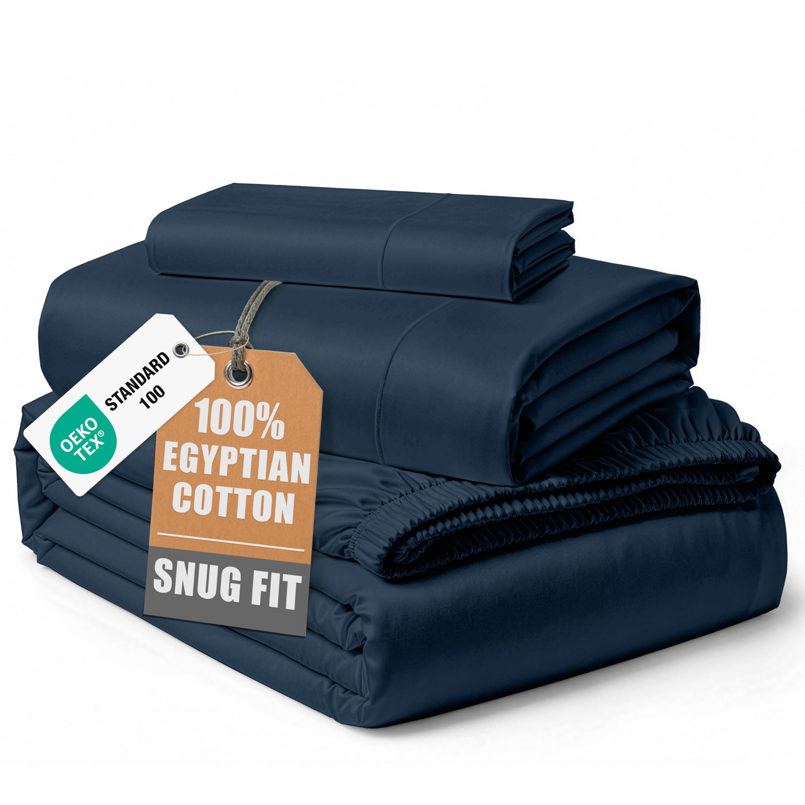 LANE LINEN Twin XL Bed Sheets 100% Egyptian Cotton Sateen - Dark Denim