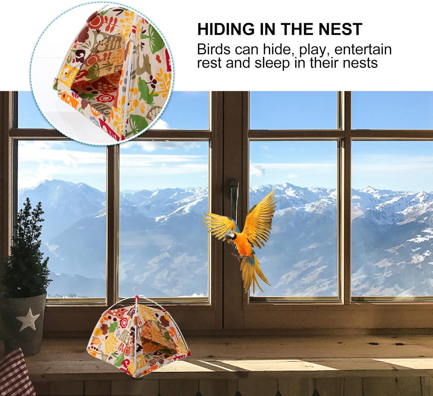 Scicalife Bird Nest Hut Hanging Hammock,Foldable Parrot Cage Tent House Bed Habitat Hideaway Toy
