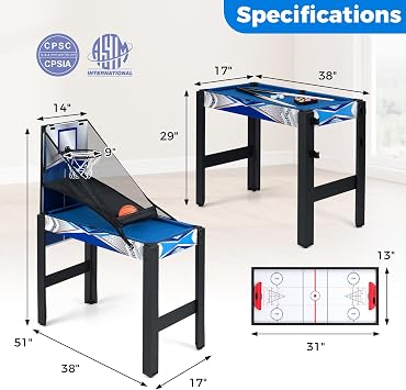 Goplus 6-in-1 Multi Game Table, Combo Game Table w/Basketball, Billiards, Ping Pong, Hockey, Shuffleboard, Bowling, Adults Space Saving Combination Game Table Set for Party, Game Room, Arcade