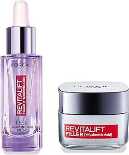 L'Oréal Paris Revitalift Hyaluronic Acid Serum & Anti-Ageing Anti-Wrinkle Replumping Day Cream Duo, 1.5% Pure Concentrated Micro-Epidermic Hyaluronic Acid, Non-Greasy Texture, For Fine Lines