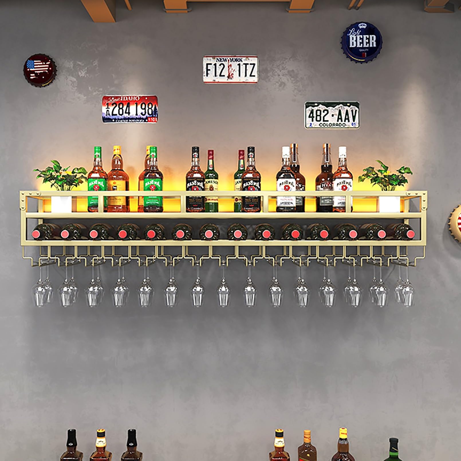 Présentoir bouteilles de vin suspendu pour aménagement bar de salon