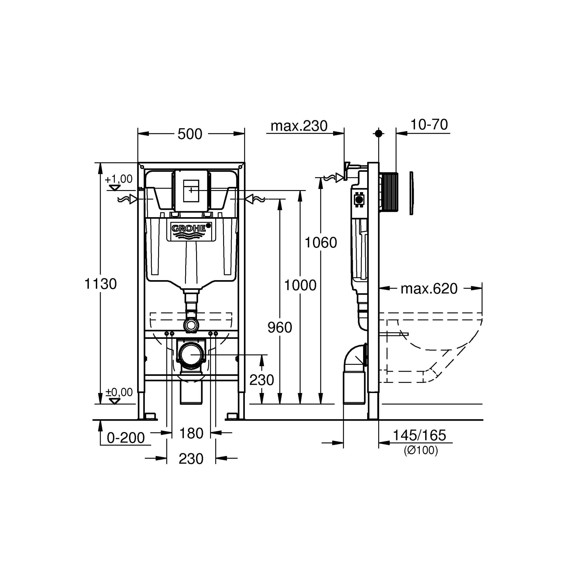 GROHE Rapid SL Pack 3 en 1 pour WC, hauteur d'installation 1, 13M Chromé 39587000 (Import Allemagne)