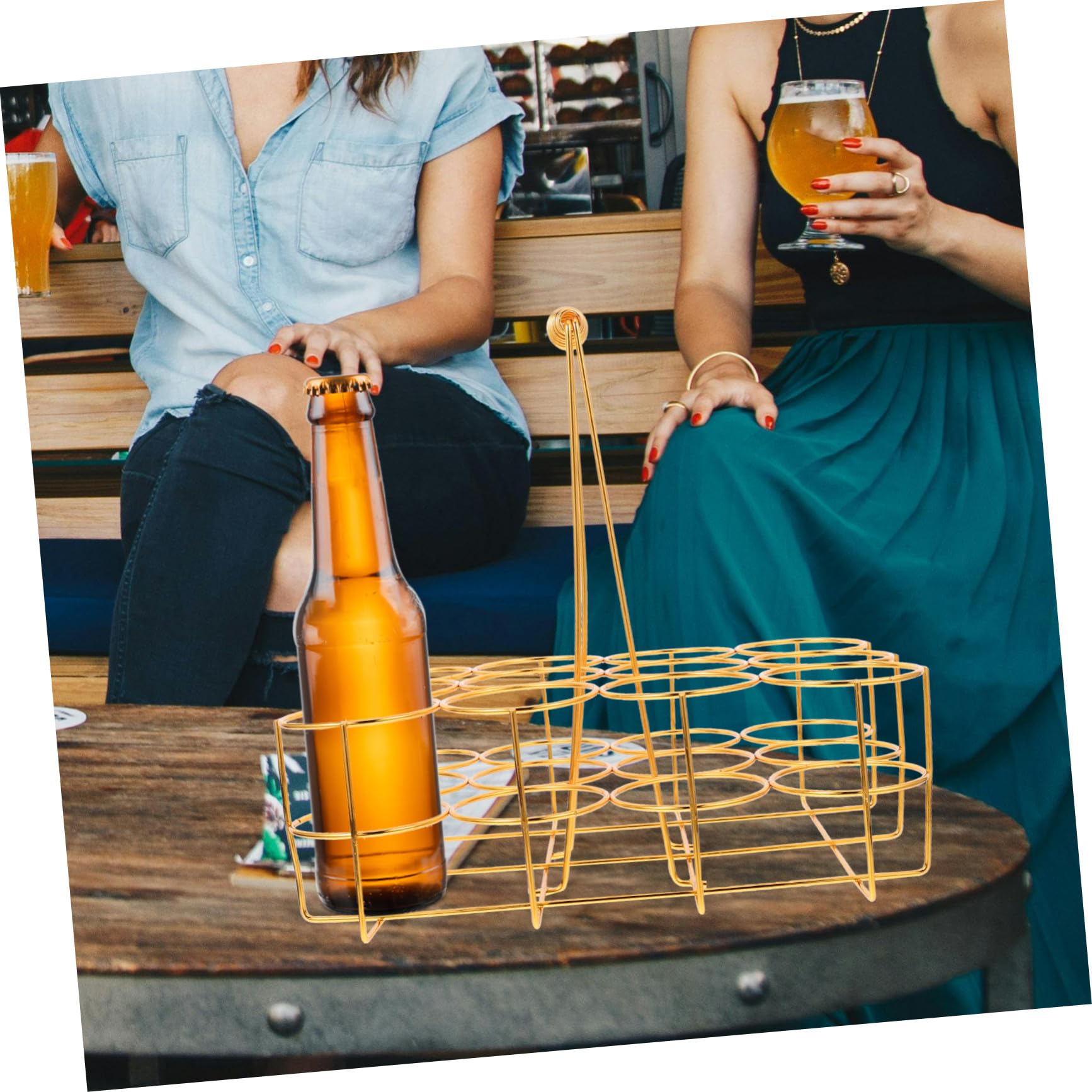 LABRIMP Tragbarer Bierflaschenhalter mit Praktischem Design und Goldenem Finish aus Eisen für 12 Flaschen und Bieraufbewahrung für Riegel Ktv