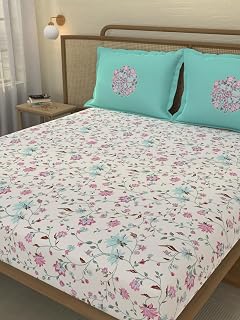 Portico New York Signature - Serenity Essence 180 TC Cotton Green Queen Bed Fitted Sheet with 2 Pillow Covers