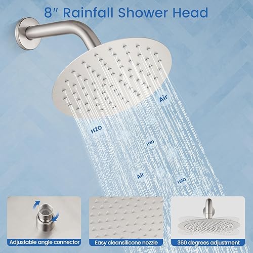 Miniatura 7 de Airuida Juego de sistema de ducha redondo con boquilla de bañera, montaje en pared, juego de grifo de ducha de lluvia de 3 funciones, 2 funciones