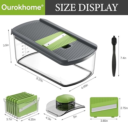 Miniatura 7 de Ourokhome Cortador de mandolina para cocina, rallador de verduras seguro para manos con 6 cuchillas de mandolina, cortador de gofres para papas