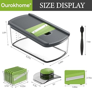 Ourokhome Mandolin Food Slicer, Hand Safe Kitchen Vegetable Shredder with 6 Mandoline Blades, Veggie Waffle Cutter for Potato, Carrot, Zucchini, Onion, Essential Kitchen Gadgets (6 in 1, Gray)