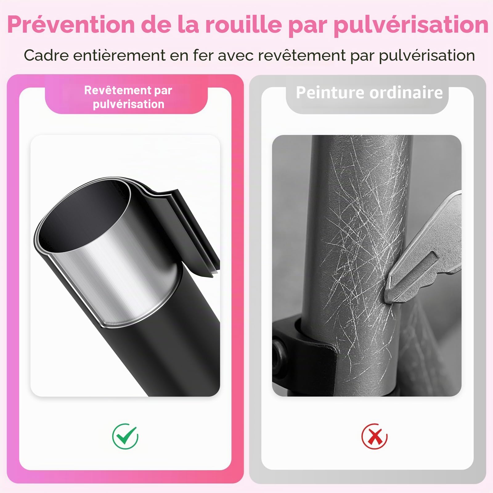 MEE GOO H007D Trottinette avec frein à disque, double amortisseur, roues en polyuréthane de 200 mm, roulements ABEC-7, trottinette pliable pour adultes 18+, planche antidérapante avec rose/blanc/bleu