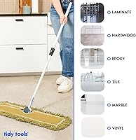 Vista 25 de Trapeador de polvo comercial azul de 24 pulgadas y barredora de piso con mango extensible, mopa para limpieza de suelos de madera, azulejos