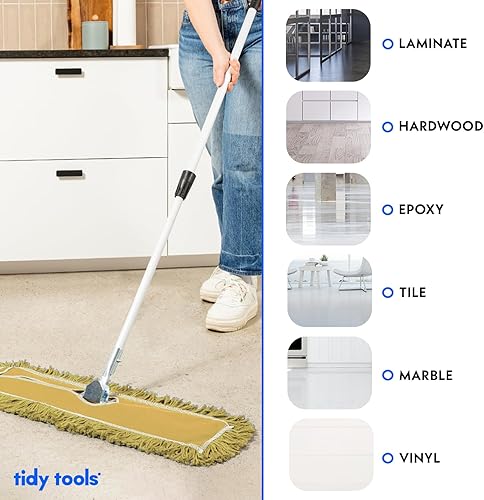 Miniatura 25 de Trapeador de polvo comercial azul de 24 pulgadas y barredora de piso con mango extensible, mopa para limpieza de suelos de madera, azulejos