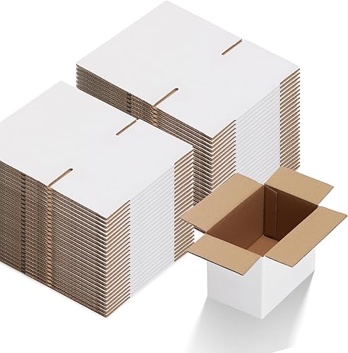 Calenzana Juego de 50 cajas de envío de 6 x 4 x 4 pulgadas, caja de cartón corrugado blanco para envío, embalaje, regalos para pequeñas empresas