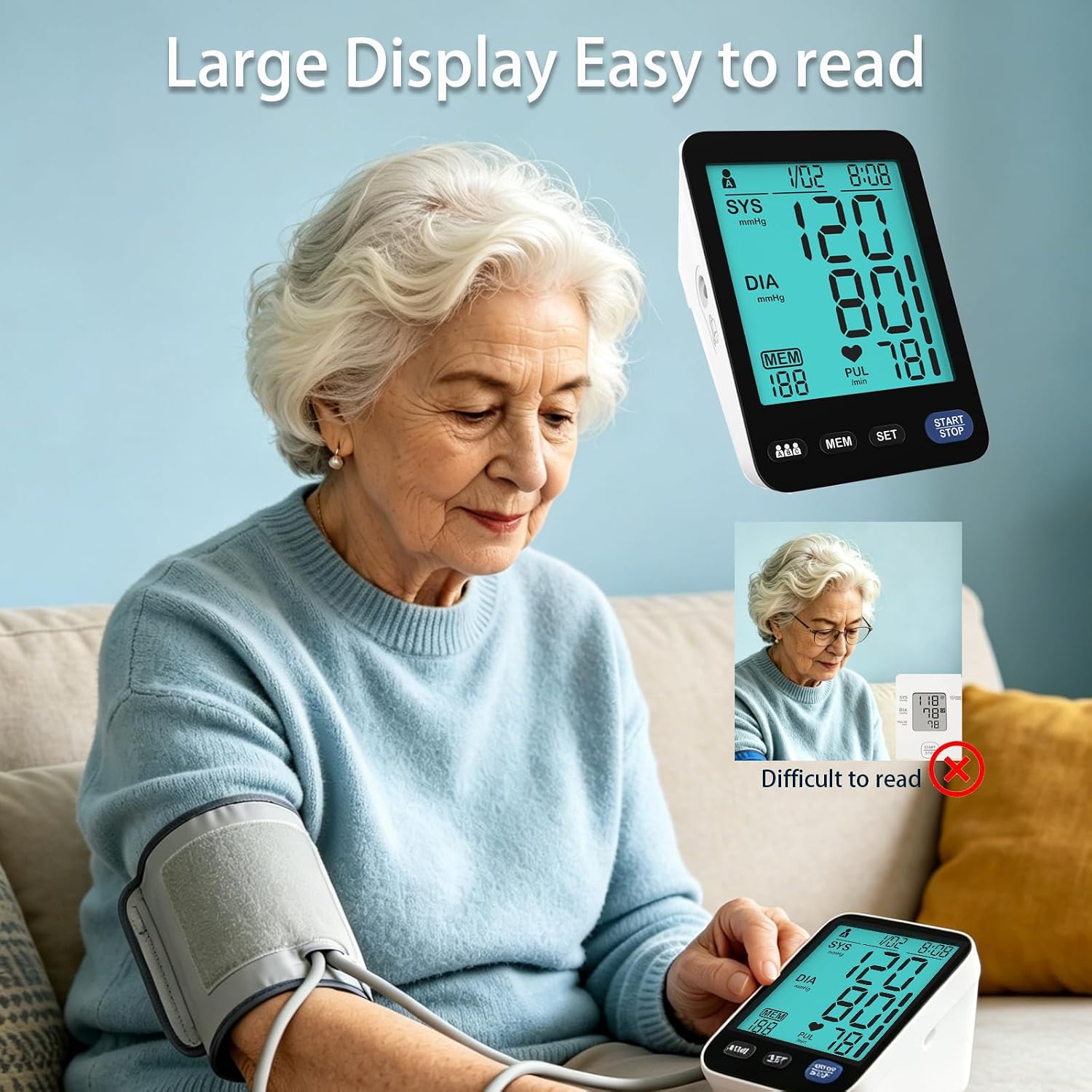 LBO 2Cuffs-LCD-Black Upper Arm Blood Pressure Monitor 2 Size Cuffs Adjustable Blood Pressure Cuff Large LCD Display