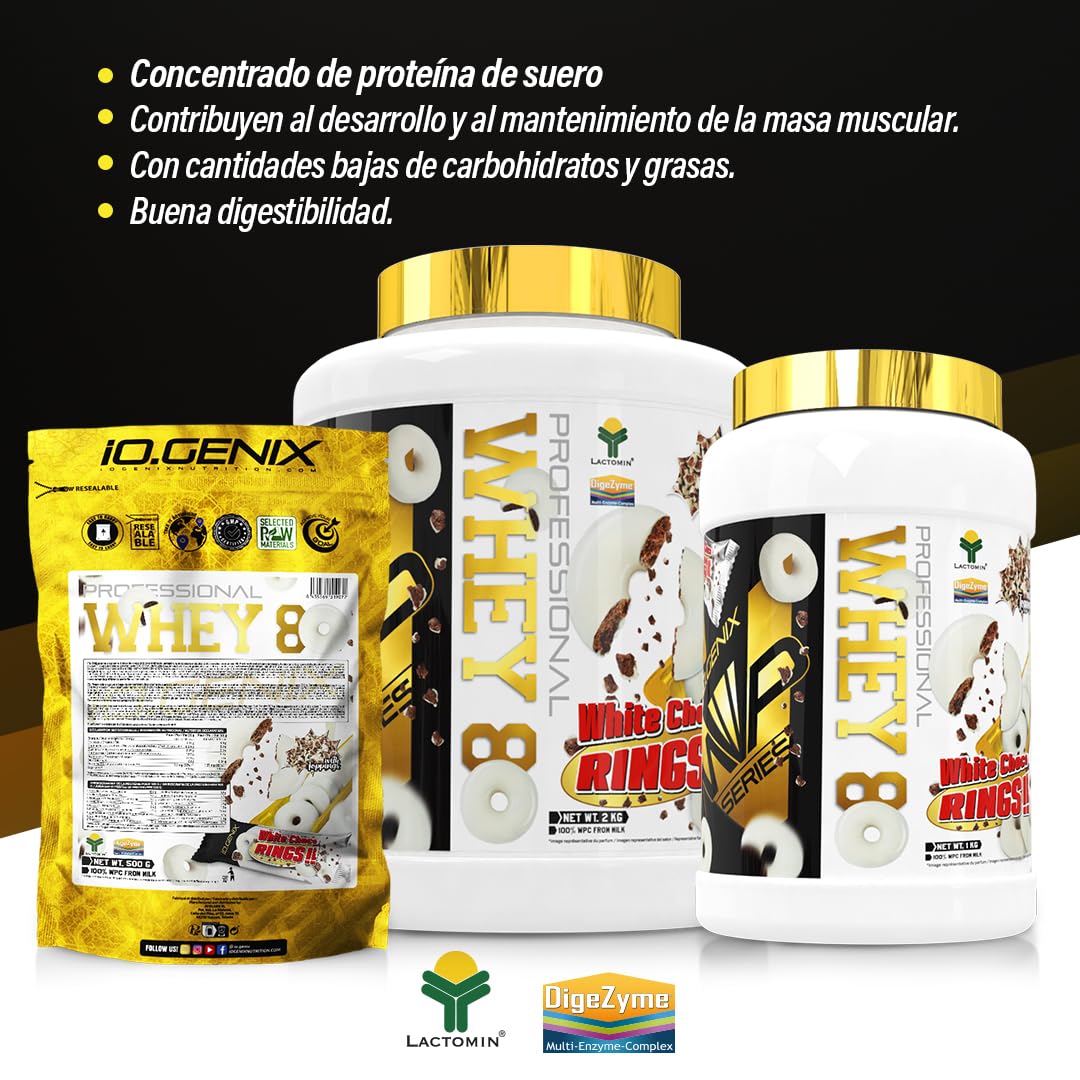 iO.GENIX - WHEY 80 PROFESSIONAL 2 KG | Proteína | Concentrado de Suero de Leche | En Polvo (White Choco Rings)