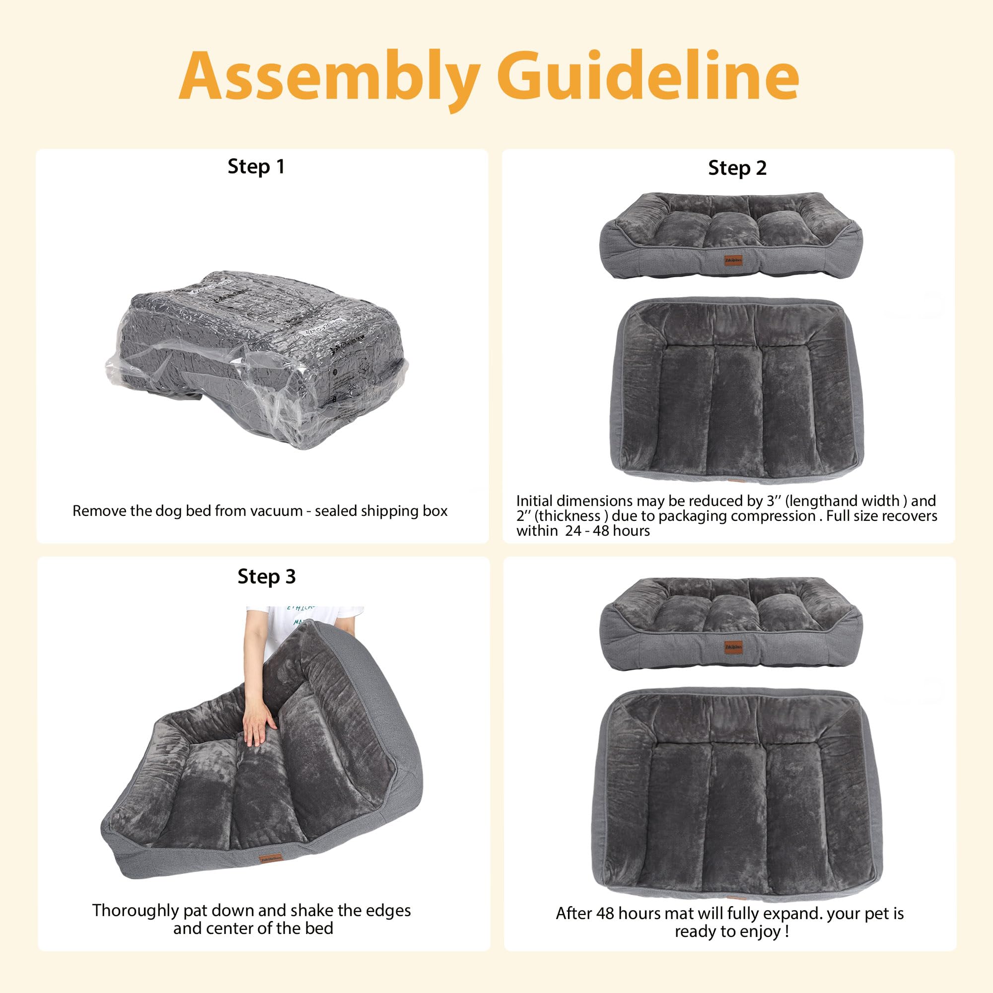 Orthopedic Dog Bed for Large Dogs - Extra Thick Supportive Dog Couch Bed, Pet Beds Sofa with Waterproof Washable Cover & Non-Slip Bottom, Grey, 38x28 Inch - image 4