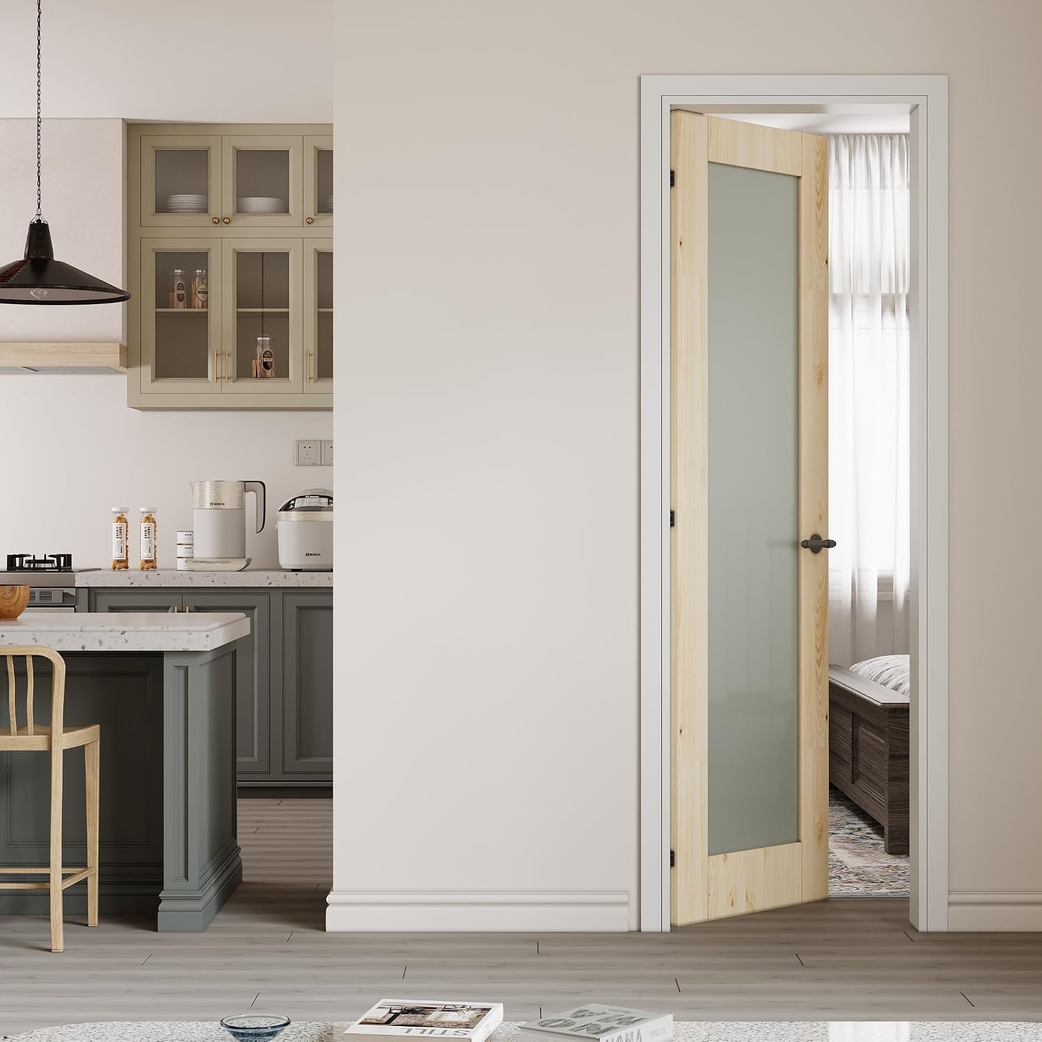 Door Slabs Interior CRUTOP 24" x 80" Prehung Door Tempered Frosted Glass Slab Doors with