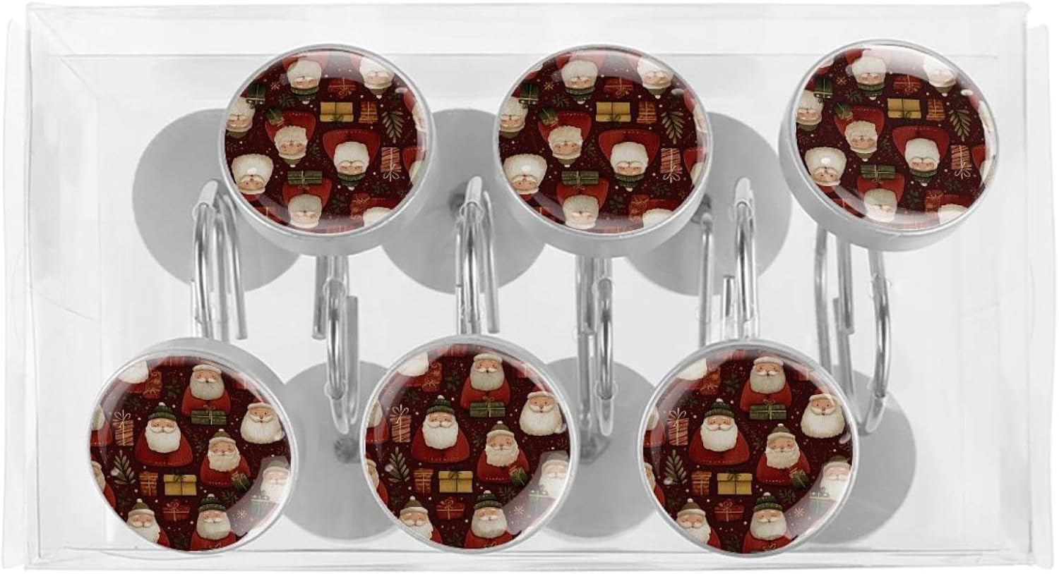 12PCS Christmas Santa Pattern (1) Shower Curtain Hooks Rings for Bathroom, Decorative Shower Curtain Hooks Rods Curtains and Liner