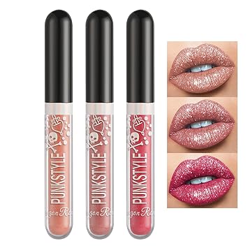 3PCS Glitter Liquid Lipstick Set Red Pink Lip Gloss Kit - Set A