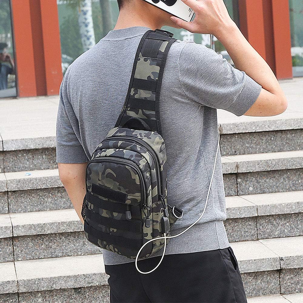 Sac Bandoulière Homme Tactique Sacoche Poitrine Militaire avec Poches Multiples Anti-Vol