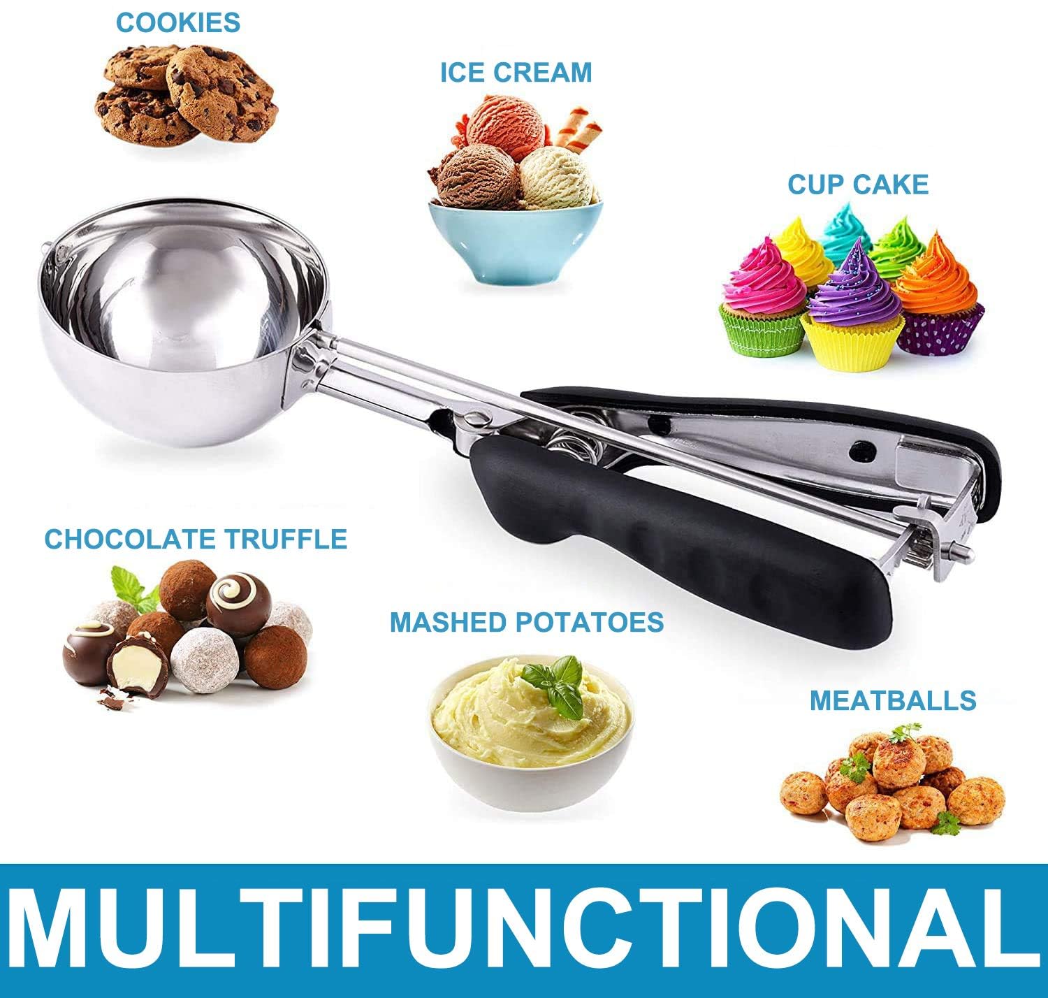 Cucchiaio per Gelato 6 cm, Porzionatori da Gelato, Cucchiaio Porzionatore Paletta, Dosatore Gelato per Gelato, Biscotti, Torte Impasto, Melone, Cucchiaio per Gelato in Acciaio Inox, BQLSH-1