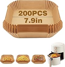 200 Pcs Air Fryer Liners – 7.9 in Square Non-Stick Air Fryer Disposable Paper liner, Unbleached Oil-proof Airfryer Liners, Natural Air Fryer Parchment Paper Liners for Fryers Frying Pan Microwave Oven