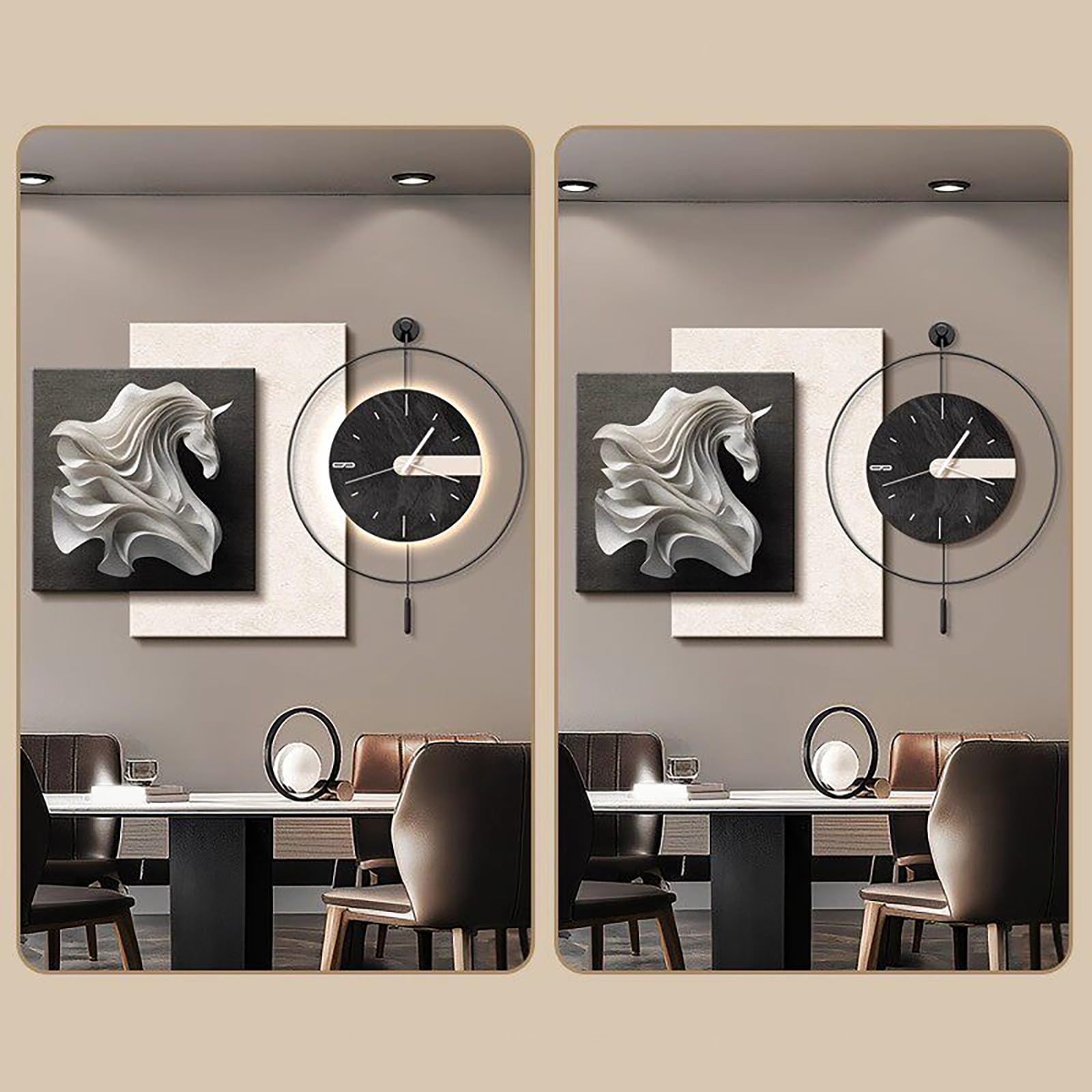 Horloge murale moderne grès 3D LED design épuré chic pour salle à manger d'architecte