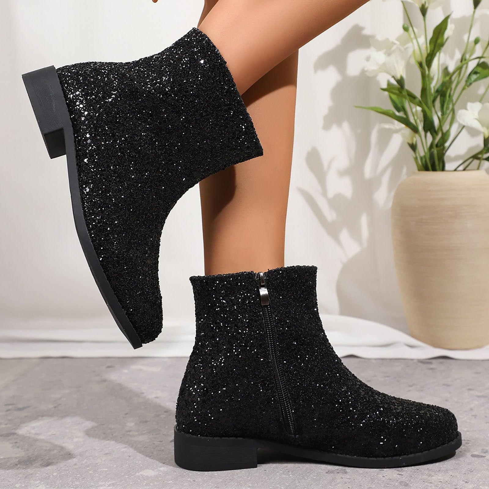 Generico Stivali Donna Antiscivolo Stivaletti con Cerniera Comodi Chic Stivaletto Robusti Caldi Leggero Versatili Stivali da Pioggia Autunno Inverno Stivaletti per Esterno Neve Giardino e Trekking