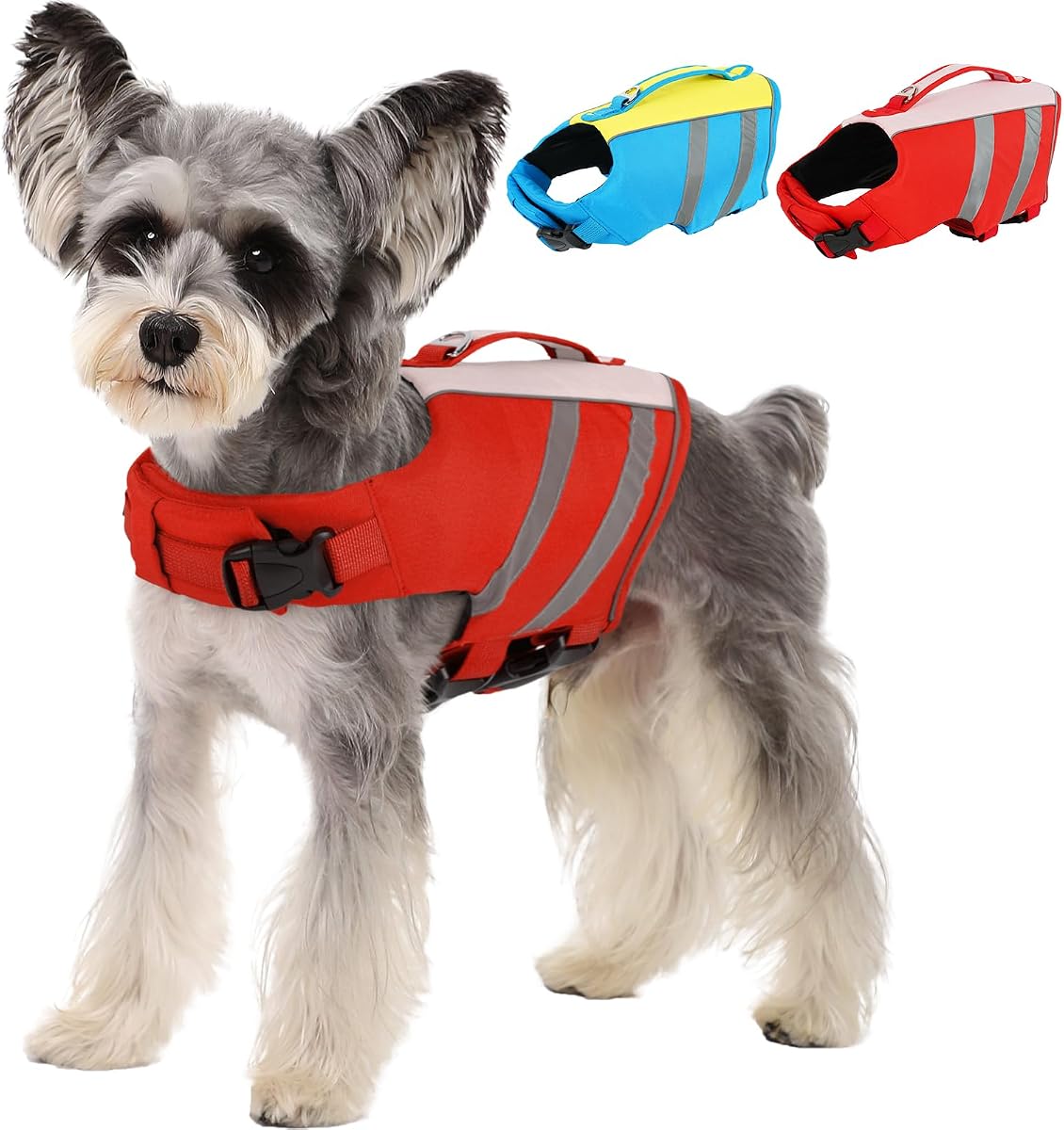 Kuoser Dog Life Jacket, High Flotation Small Dog Life Vest Red S | Adjustable Dog Swim Vest with Rescue Handle and Leash D-ring, Reflective Dog Life Vest for Swimming & Boating, Summer Pool