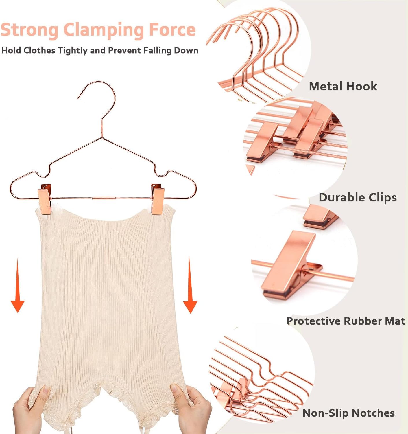 Rose Gold Metal Wire Clothes Hangers - 25 Pack with Shiny Clips for Children/Adult - Ideal for Coat, Suit & Clothes Storage & Display (12.6" Children)
