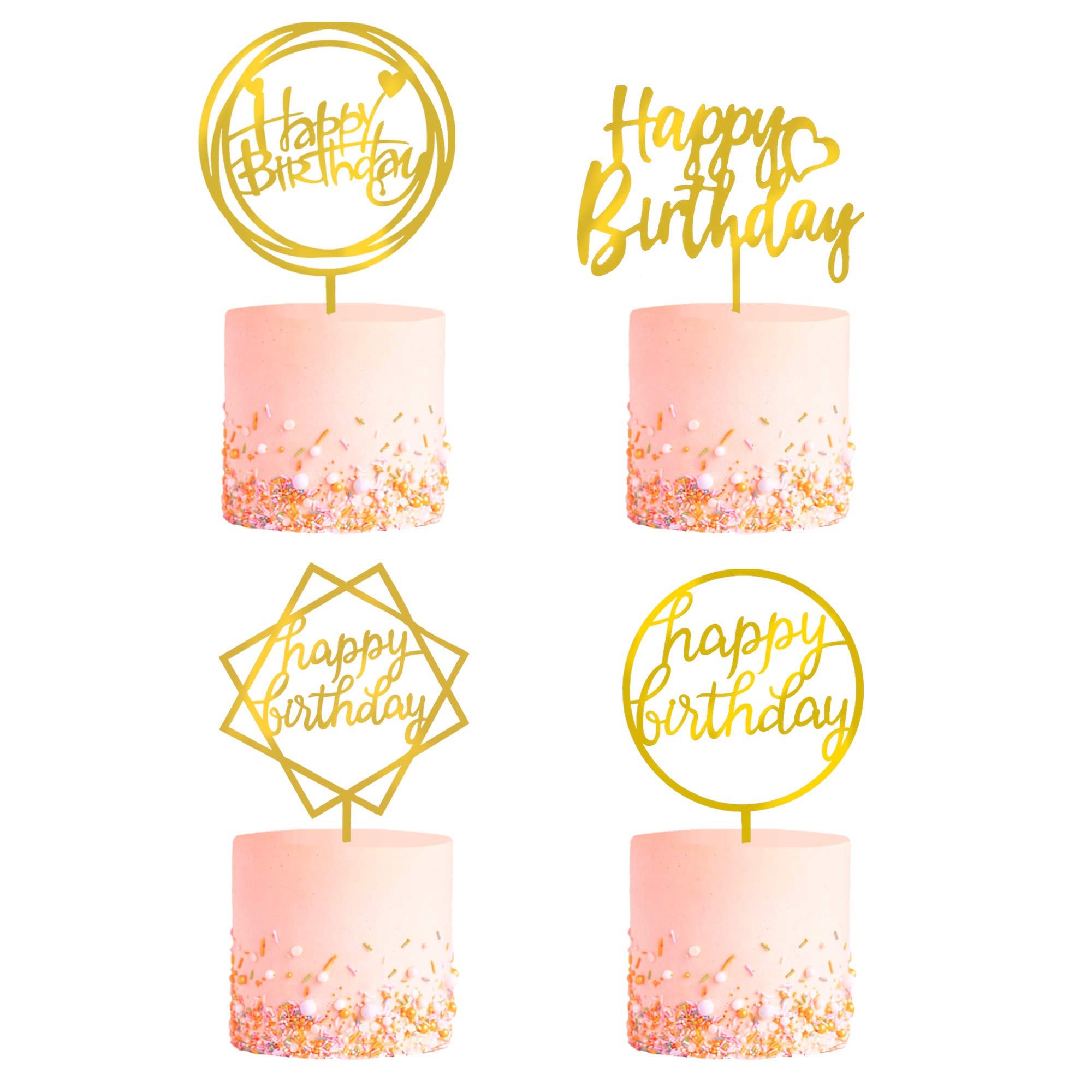 Buy 4 Pack Happy Birthday Cake Topper, Acrylic Cake Topper Birthday