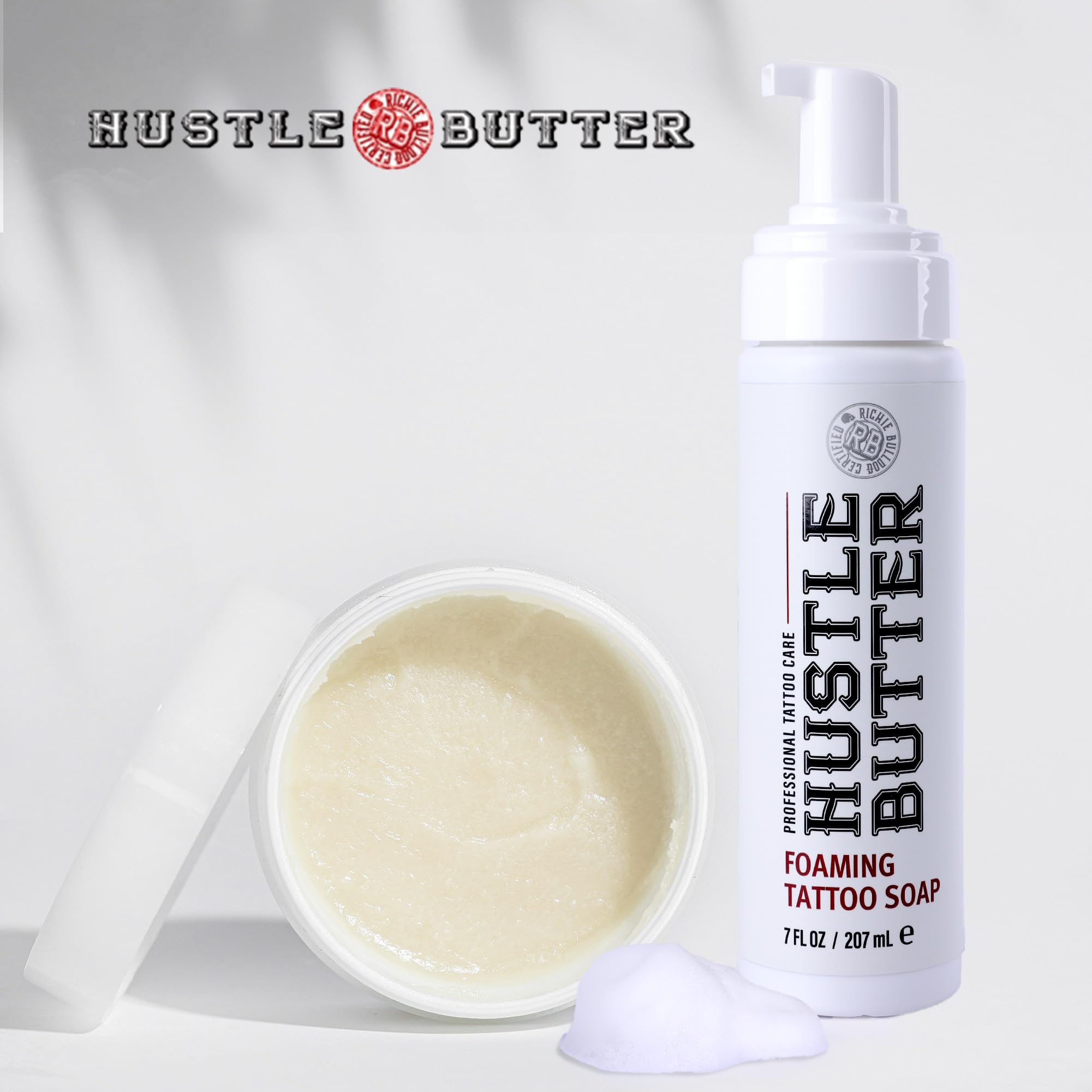 Hustle Butter Deluxe 150 ml e Hustle Butter Foaming Tattoo Soap 207 ml – cura tatuaggi vegana prima, durante e dopo il tatuaggio – cruelty free, senza parabeni, adatto a tutti i tipi di pelle