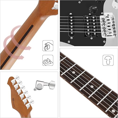 Miniatura 5 de EASTROCK Kit de guitarra eléctrica de tamaño completo de 39 pulgadas para bolsa Starte para principiantes, cejilla, correa para el hombro, cuerda,