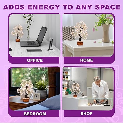 Miniatura 4 de Árbol de cuarzo rosa hecho a mano con piedras preciosas curativas para decoración del hogar, la oficina y el escritorio, árbol del dinero Feng Shui