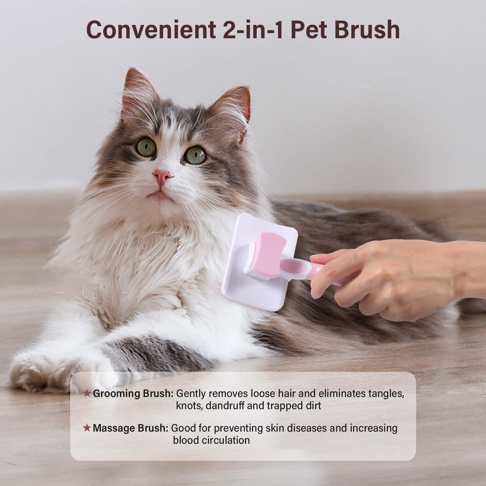 Vinabo Spazzola autopulente per animali domestici, spazzola per pelo lungo e corto, per cani e gatti, Spazzola Morbida per Cani e Gatti,Autopulente Toelettatura Spazzola per Animali Domestici