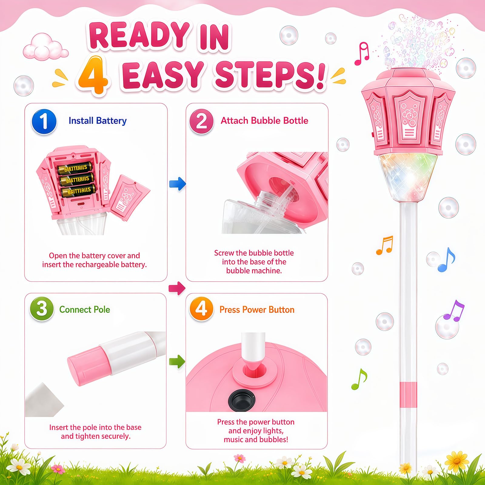 Lanterne à Bulles De Savon, Machine à Bulles RéGlable en Hauteur pour Enfants avec LumièRe LED Et Musique, Machine à Bulles 2 en 1 sur Pied Et à Main, Convient pour L'ExtéRieur, Les