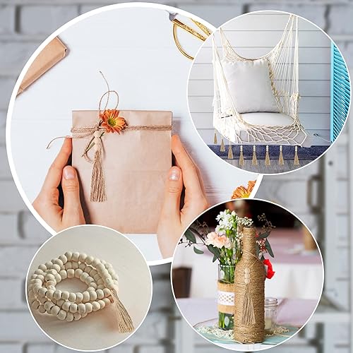 Miniatura 4 de 40 juegos de borlas de yute con 3 cuentas de madera, borlas de cuerda de yute natural, borlas con cuentas para manualidades, borlas decorativas de
