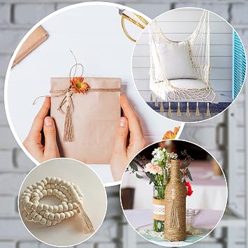 Taiyin 40 Sets Jute Rope Tassel with 3 Wood Beads, Natural Christmas Decor
