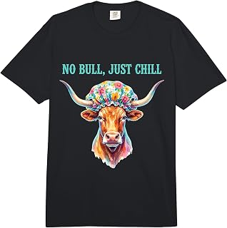 No Bull Just Chill Colorful Cow Flower Crown Spa Pun Comfort Colors Adult Heavyweight T-Shirt
