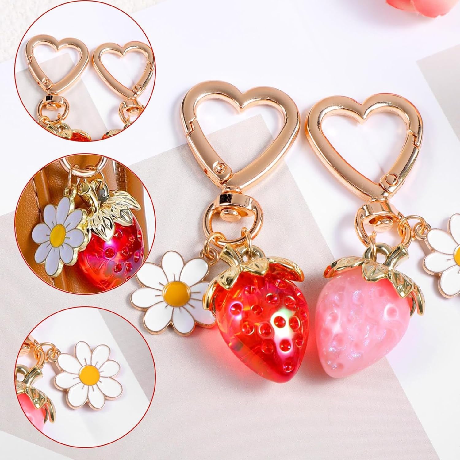 Cute Strawberry Keychains Bag Purse Charms Flower Car Keychain Handbag Charm Key Ring Accessories for Women - Image 3