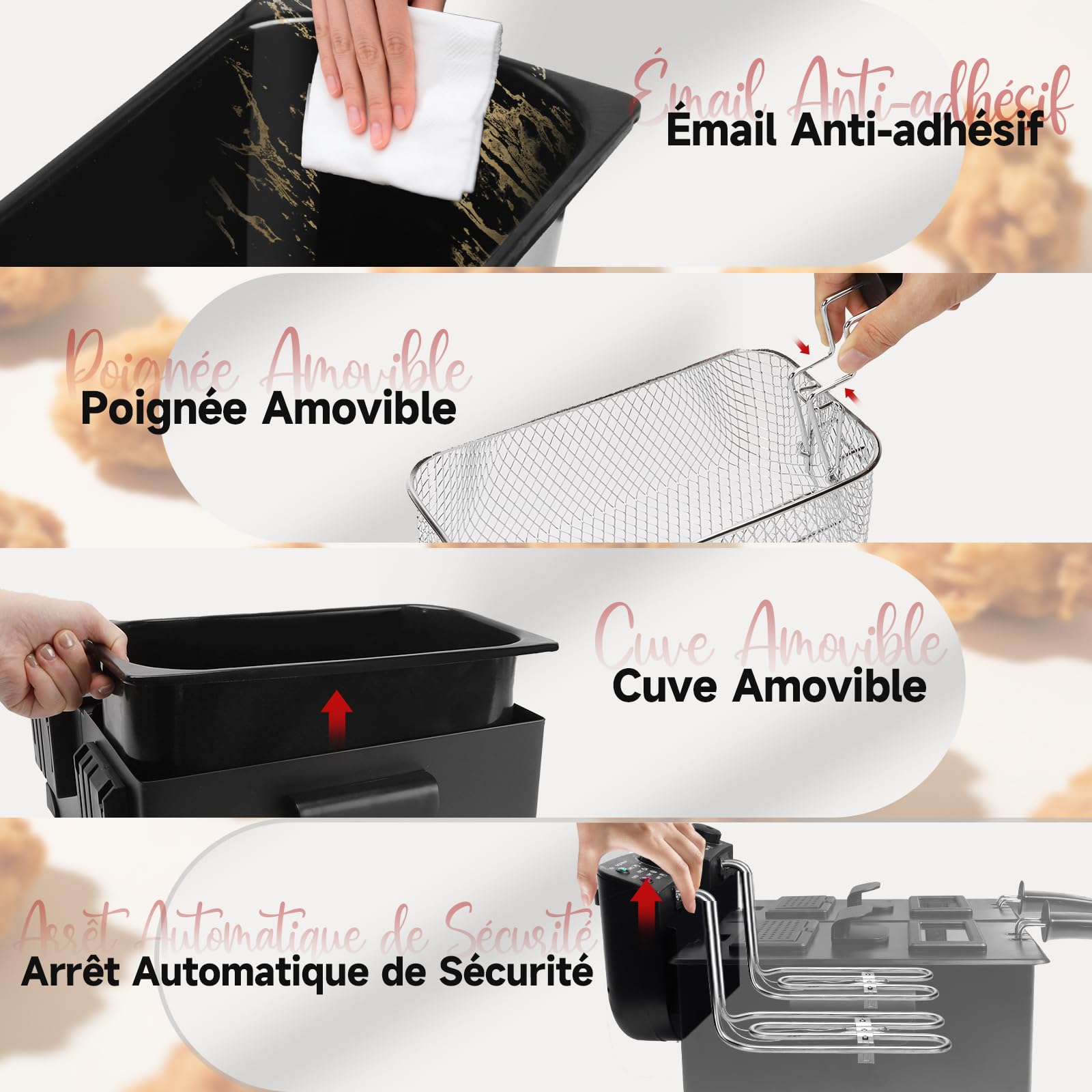 Aigostar Feast - Friteuse à double cuve indépendantes 0% BPA. 3600W, capacité totale 6L : 2 x 3L. 2 thermostats, 2 couvercles avec filtres et fenêtres et 2 paniers. Entièrement démontable.