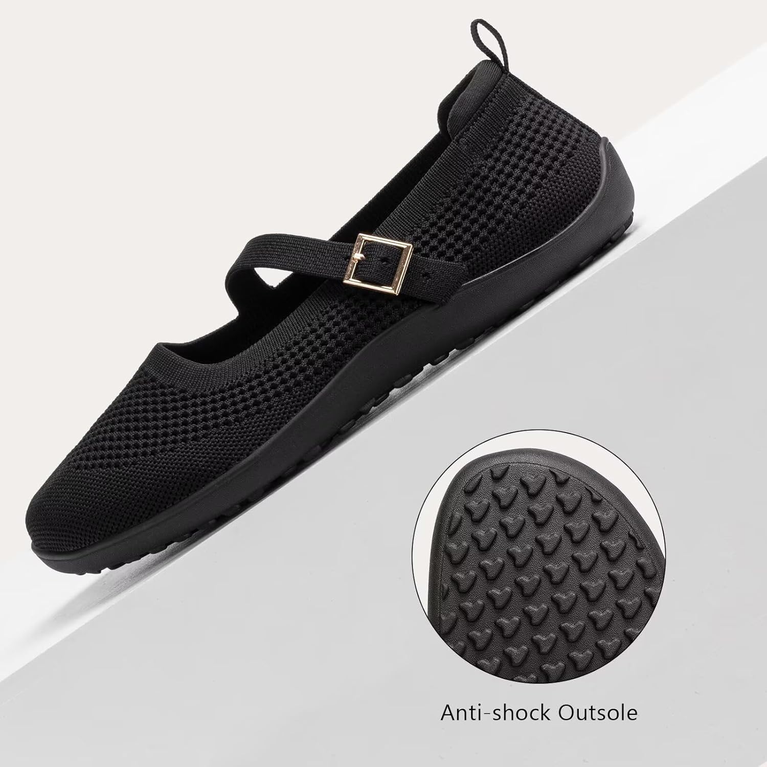 Frank Mully Women's Wide Width Flats Mary Jane Flat Comofortable Knit Ballet Flat Wide Toe Box Dress Shoes with Adjustable Straps - Image 4