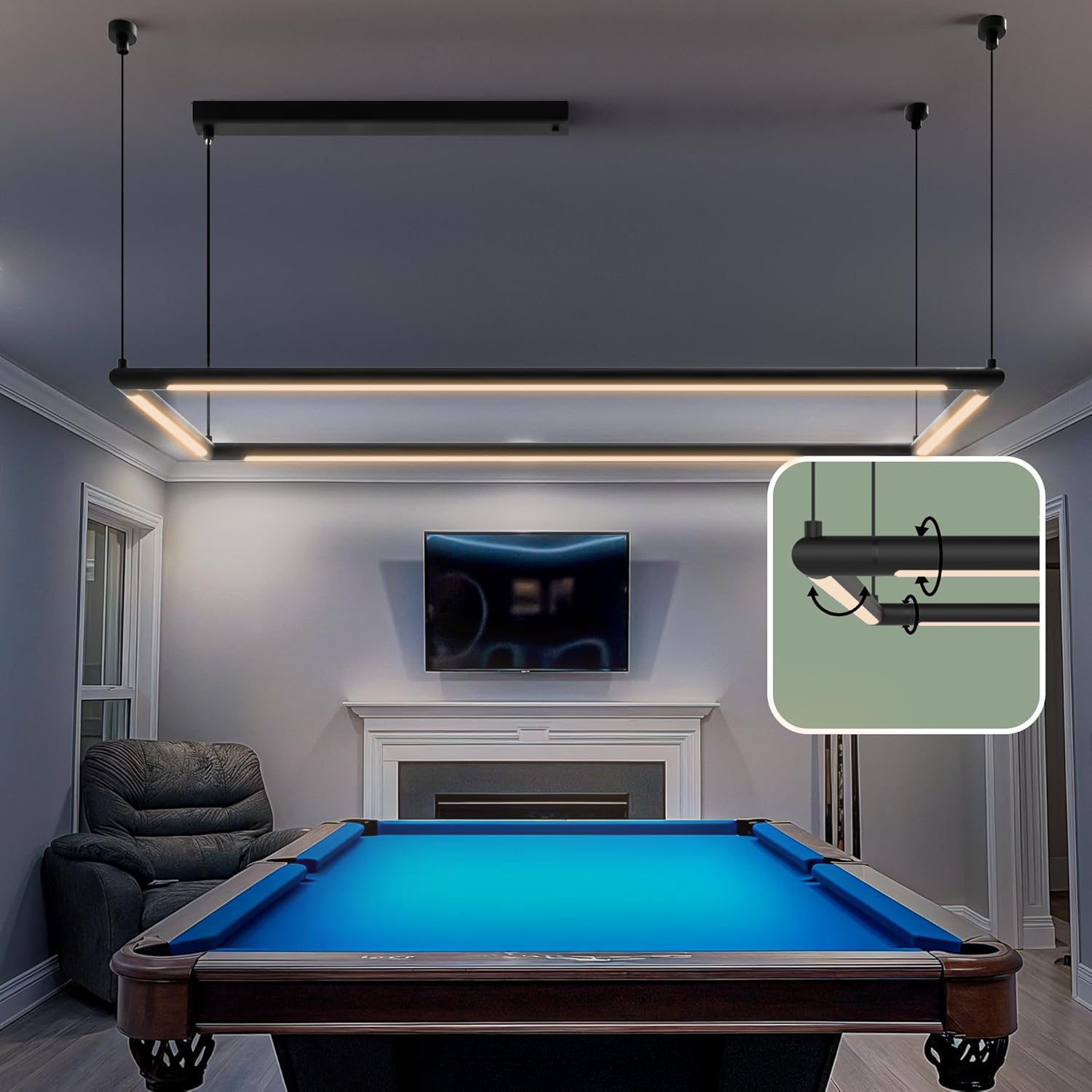 Solvita Pool Table Light –Premium LED Billiard Light, Flicker-Free, Dimmable, Adjustable Height & 360° Rotatable Design – Bright White 4000K (Square 49.6 x 49.6 inch)